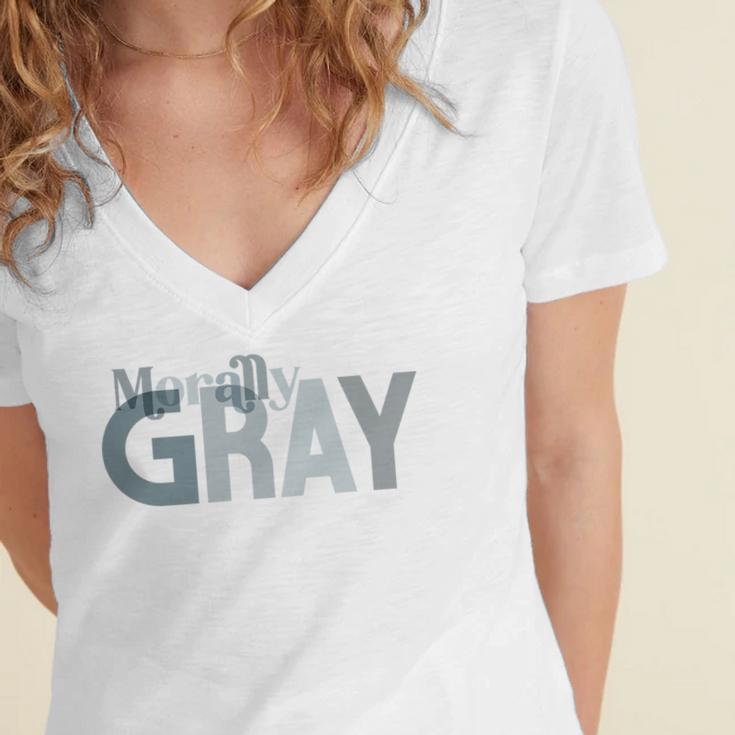 Morally Gray Shirt Cute Romance Novel Reader Smut Book Premium Women's Jersey Short Sleeve Deep V-Neck Tshirt