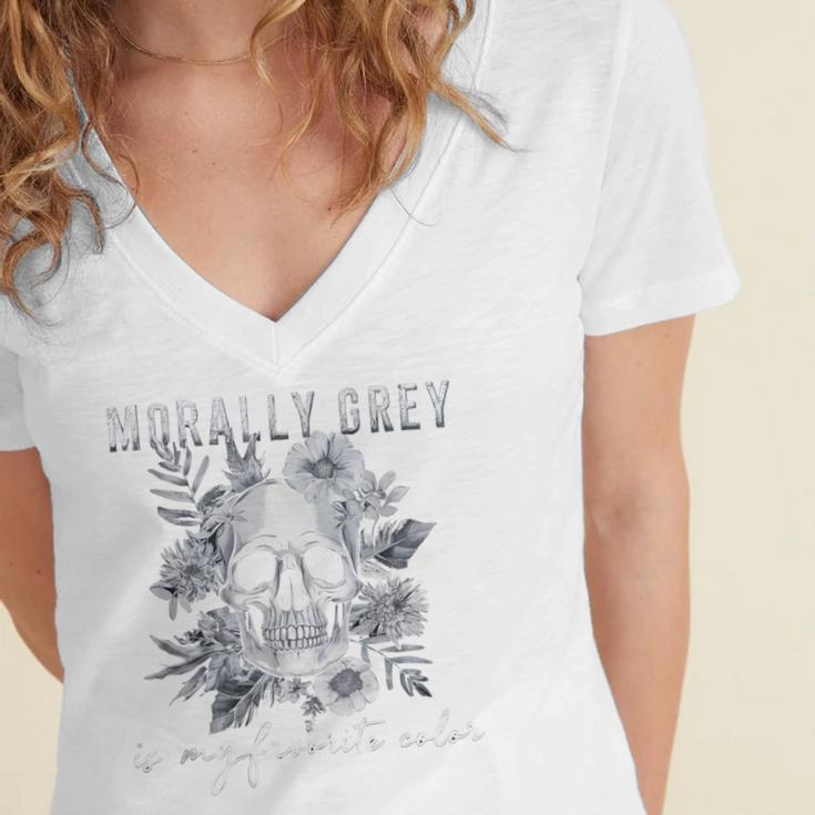 Morally Grey Is My Favorite Color Morally Grey Book Club Women's Jersey Short Sleeve Deep V-Neck Tshirt