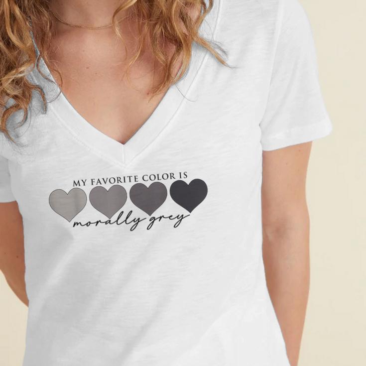 Morally Grey Is My Favorite Color Books Love Bookish Women's Jersey Short Sleeve Deep V-Neck Tshirt Morally Grey Is My Favorite Color Books Love Bookish Women's Jersey Short Sleeve Deep V-Neck Tshirt