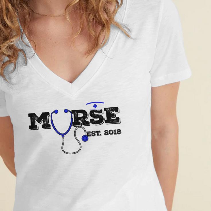 Murse Est 2018 Male Nurse Graduation Women's Jersey Short Sleeve Deep V-Neck Tshirt