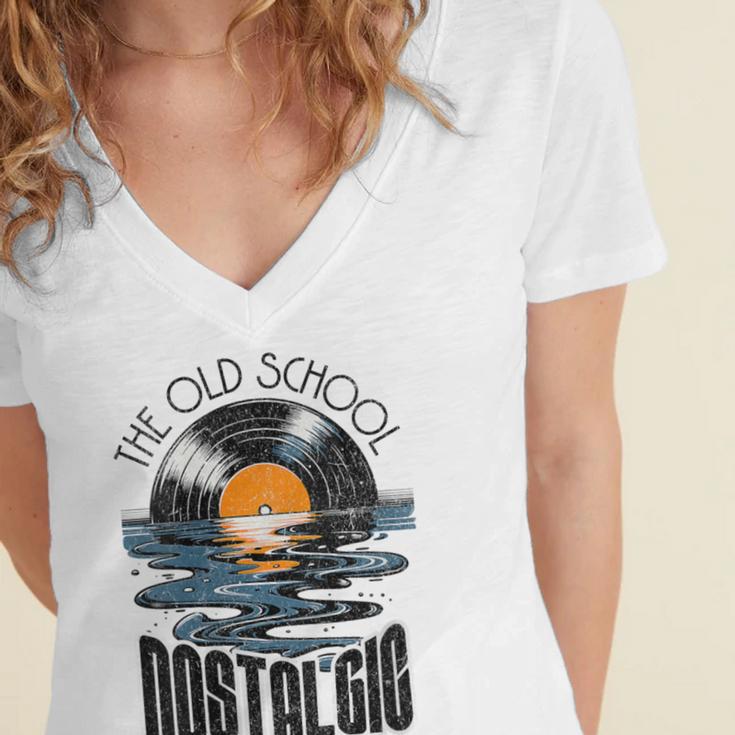 Music Old School Nostalgia Record Women's Jersey Short Sleeve Deep V-Neck Tshirt Music Old School Nostalgia Record Women's Jersey Short Sleeve Deep V-Neck Tshirt