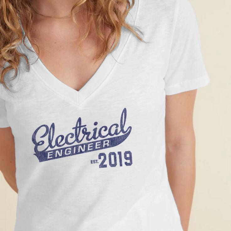 New Electrical Engineer Est 2019 Graduation Women's Jersey Short Sleeve Deep V-Neck Tshirt