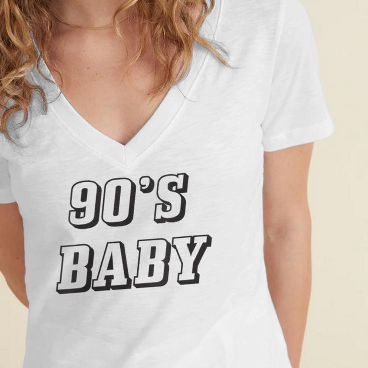 Nineties Era Nostalgia Lover Retro Born 90s Baby Vibes Women's Jersey Short Sleeve Deep V-Neck Tshirt