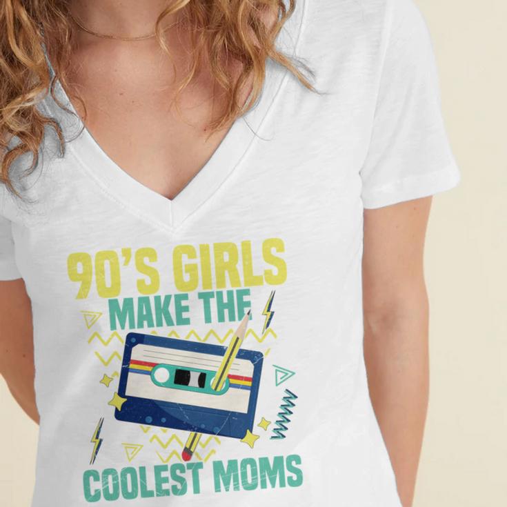 Nineties Girls Make The Coolest Moms Nostalgia 90s Mom Women's Jersey Short Sleeve Deep V-Neck Tshirt