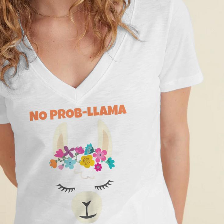 No Prob Llama Birthday Graduation Women Kids Girls Women's Jersey Short Sleeve Deep V-Neck Tshirt