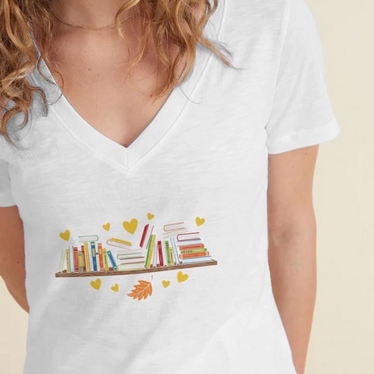 I Have No Shelf Control Witty Book Lover Artwork Women's Jersey Short Sleeve Deep V-Neck Tshirt