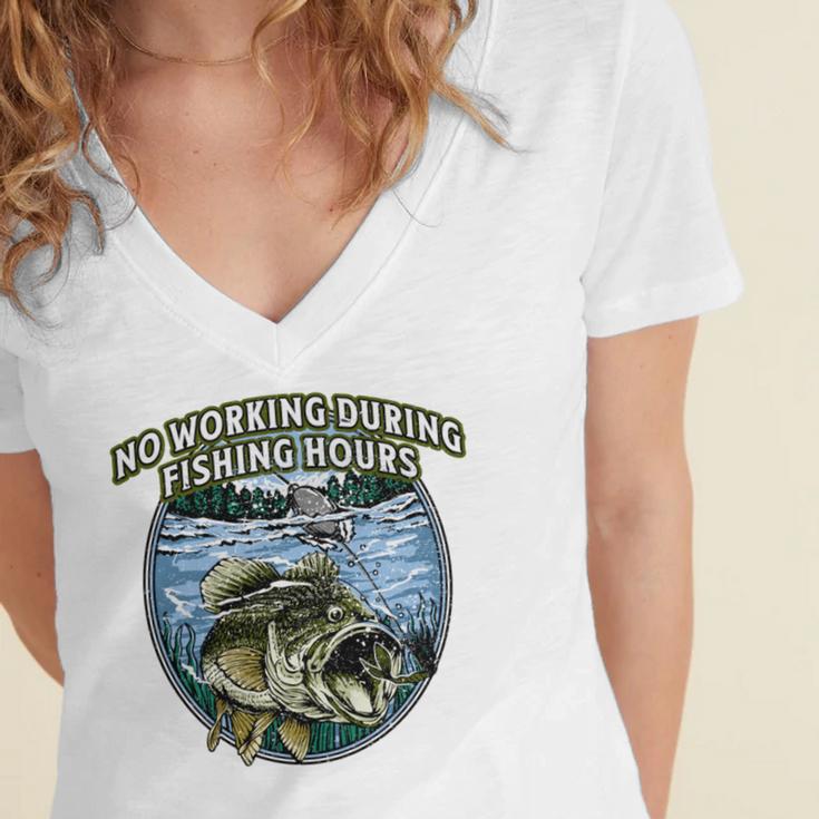 No Working Fishing Hours Introvert Lifestyle Antisocial Women's Jersey Short Sleeve Deep V-Neck Tshirt
