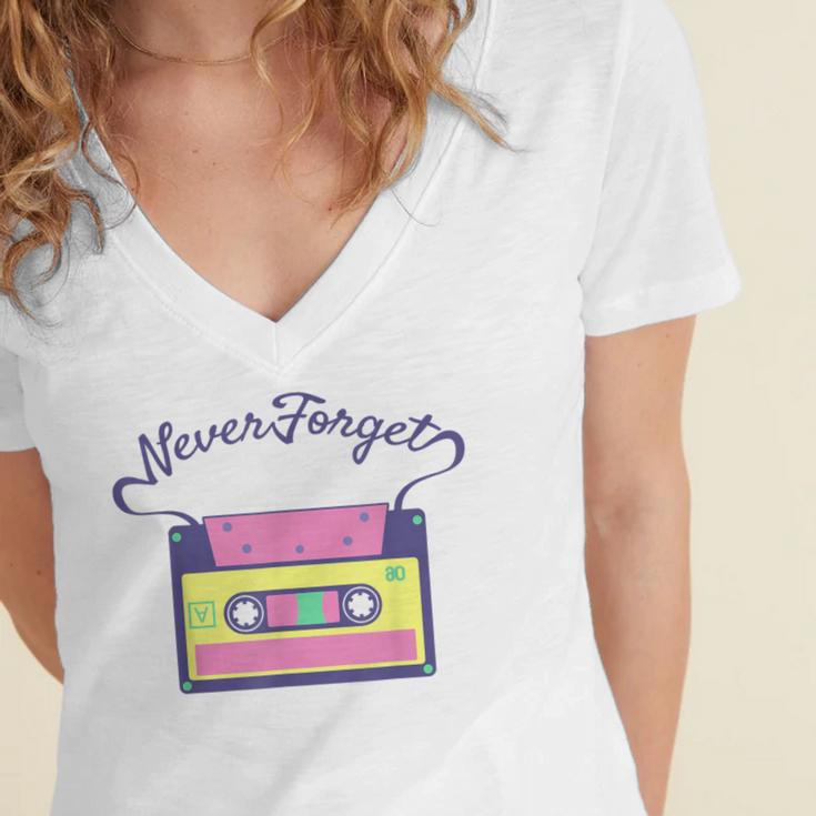 Nostalgia 1980s 80s 90s Costume Party Never Forget Women's Jersey Short Sleeve Deep V-Neck Tshirt