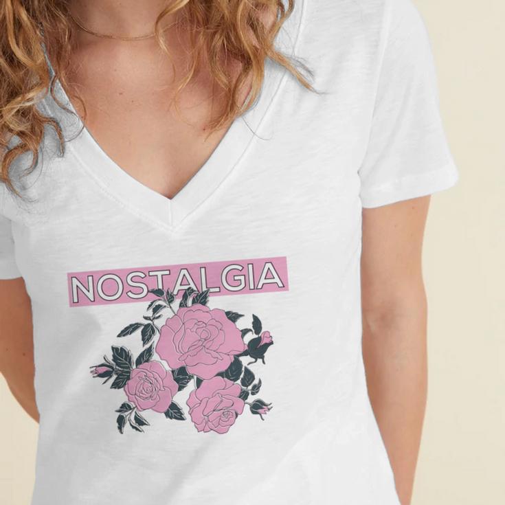 Nostalgia 80s 90s Retro Style Graphics Rose Pink Flower Women's Jersey Short Sleeve Deep V-Neck Tshirt Nostalgia 80s 90s Retro Style Graphics Rose Pink Flower Women's Jersey Short Sleeve Deep V-Neck Tshirt