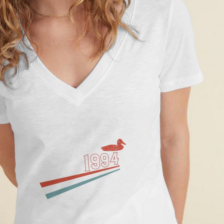 Nostalgia 90s Duck Goose Premium Tri-Blend Women's Jersey Short Sleeve Deep V-Neck Tshirt