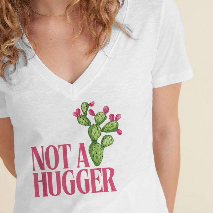Not a Hugger Sarcastic Introvert Cactus Theme Women Women's Jersey Short Sleeve Deep V-Neck Tshirt Not a Hugger Sarcastic Introvert Cactus Theme Women Women's Jersey Short Sleeve Deep V-Neck Tshirt