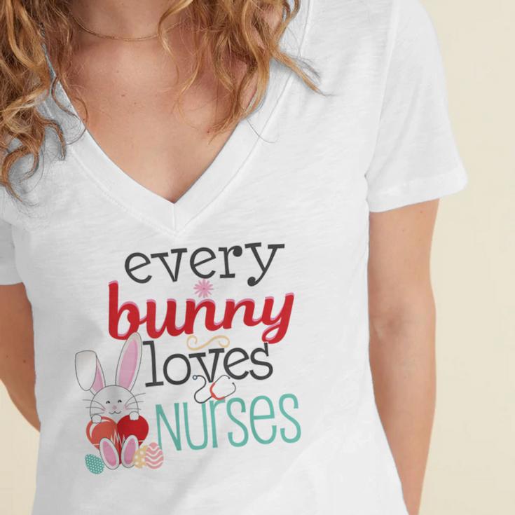 Nurse LPN RN CNA Easter Graduation Nursing 2021 Women's Jersey Short Sleeve Deep V-Neck Tshirt