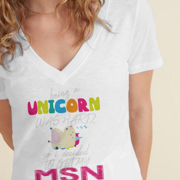Nurse MSN Graduation Unicorn T-Shirt Nursing School Women's Jersey Short Sleeve Deep V-Neck Tshirt