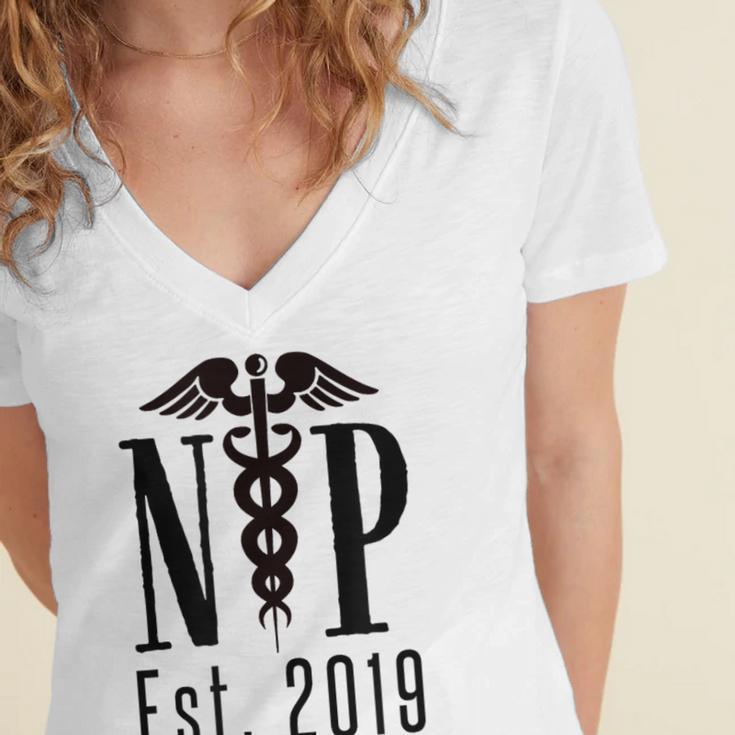 Nurse Practitioner Graduation NP Est 2019 Shirt Women's Jersey Short Sleeve Deep V-Neck Tshirt