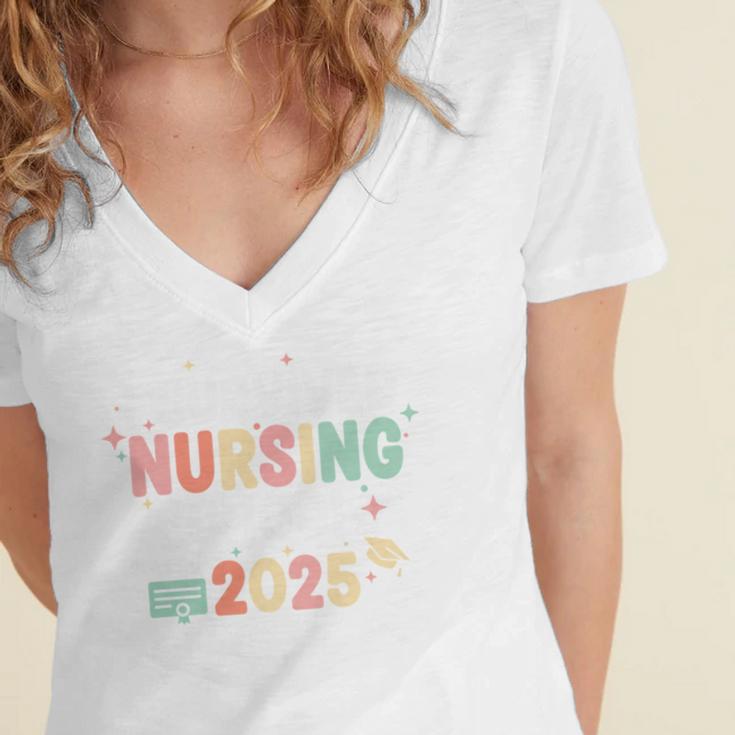 Nurse I Survived Nursing School Class Of 2025 Graduation Women's Jersey Short Sleeve Deep V-Neck Tshirt