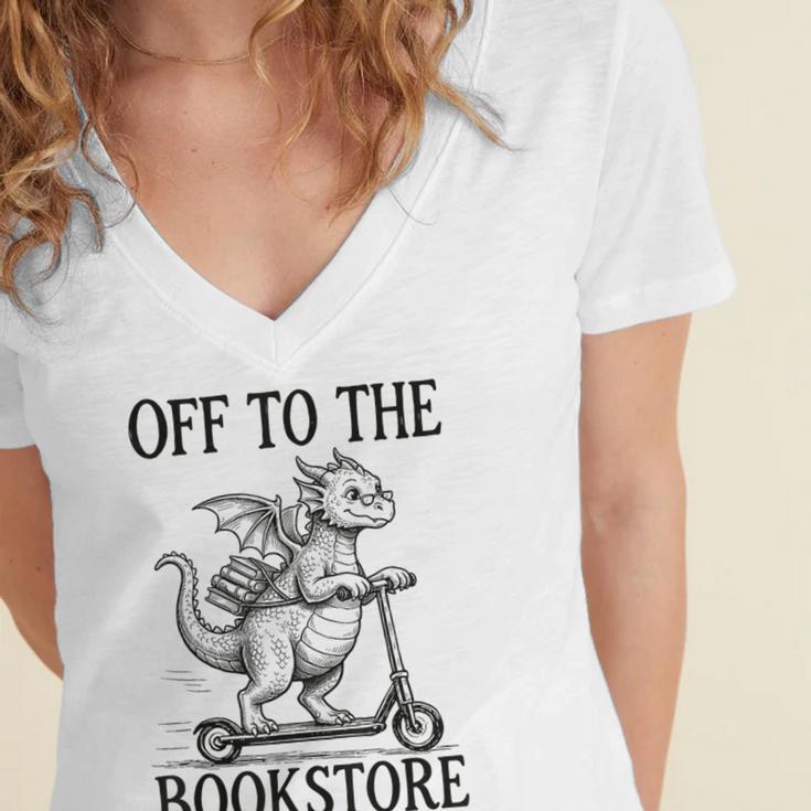 Off To The Bookstore Reading Bookworm Women's Jersey Short Sleeve Deep V-Neck Tshirt