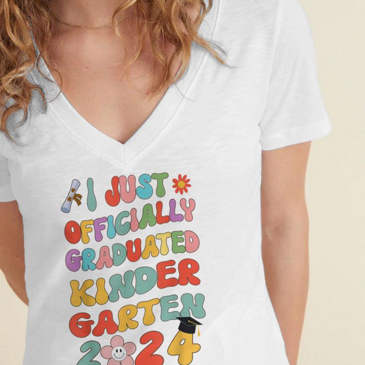 I Officially Graduated Kindergarten Graduation Class 2024 Women's Jersey Short Sleeve Deep V-Neck Tshirt