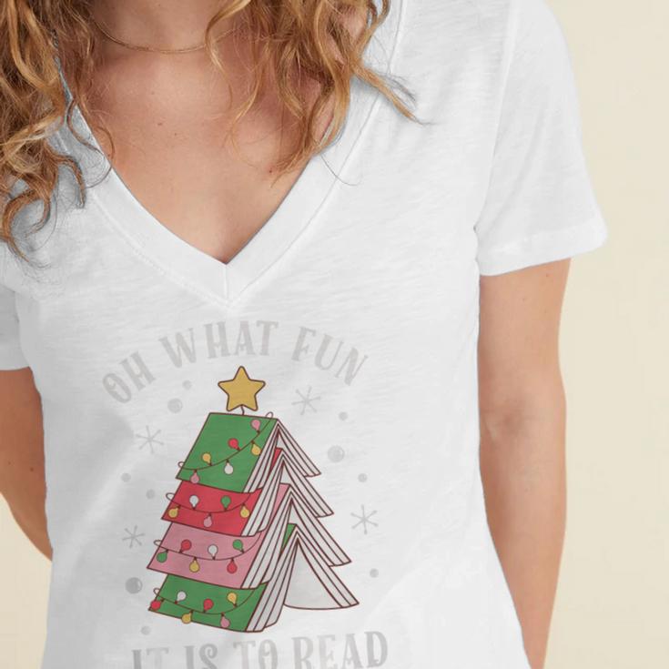 Oh What Fun It Is To Read Book Christmas Tree Premium Tri-Blend Women's Jersey Short Sleeve Deep V-Neck Tshirt