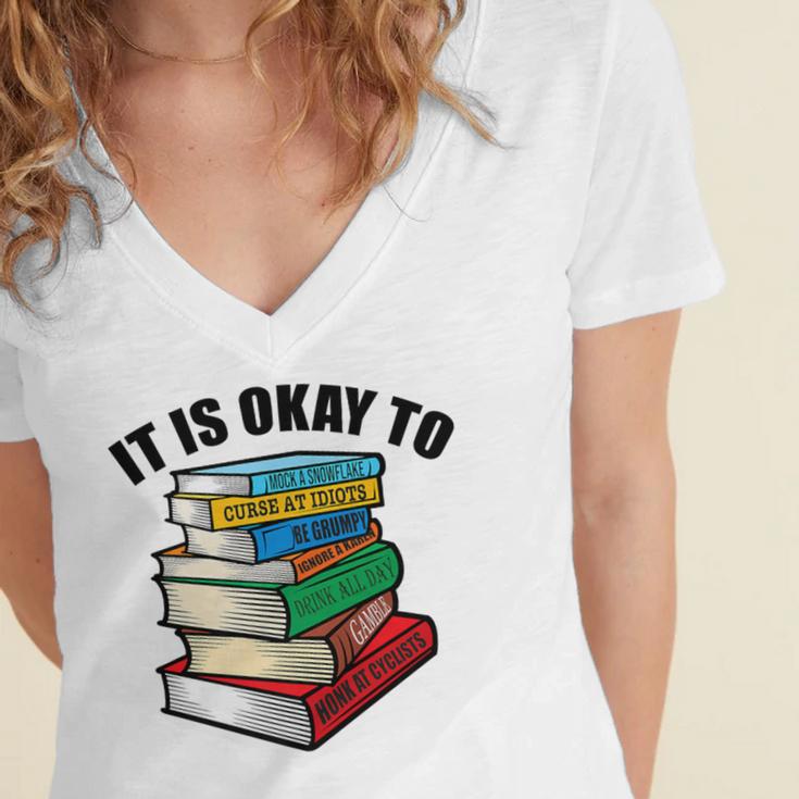 It Is Okay To Be a Grumpy Old Man Book Lover Premium Women's Jersey Short Sleeve Deep V-Neck Tshirt