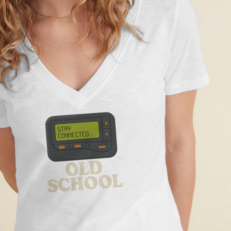 Old School 90s Pager Retro Nostalgia Vintage Tech Gen Women's Jersey Short Sleeve Deep V-Neck Tshirt