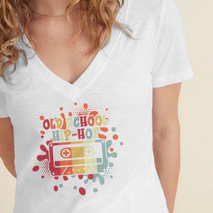 Old-School Hip Hop 80's 90's Style Music Cassette Nostalgia Women's Jersey Short Sleeve Deep V-Neck Tshirt