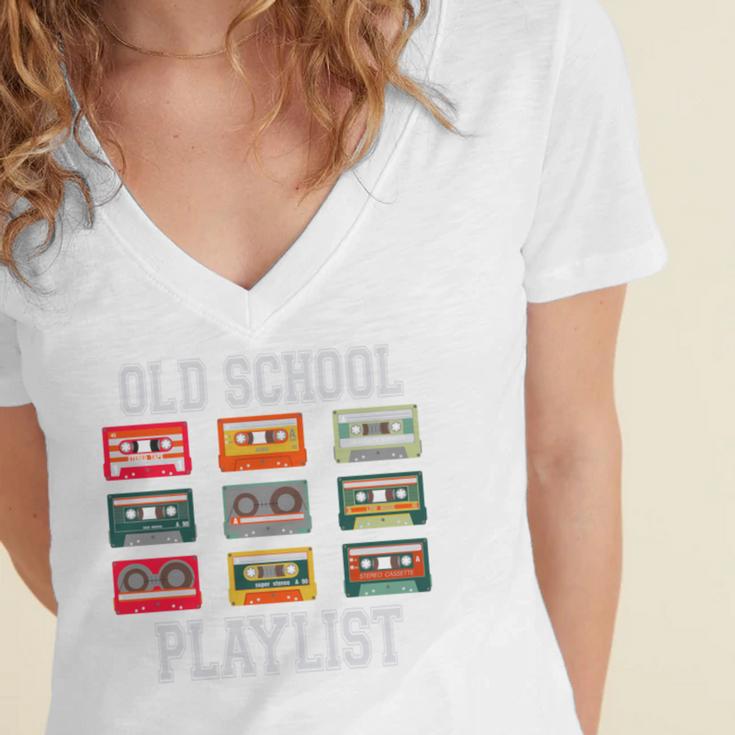 Old School Playlist Nostalgia Vibes Cassette Women's Jersey Short Sleeve Deep V-Neck Tshirt Old School Playlist Nostalgia Vibes Cassette Women's Jersey Short Sleeve Deep V-Neck Tshirt