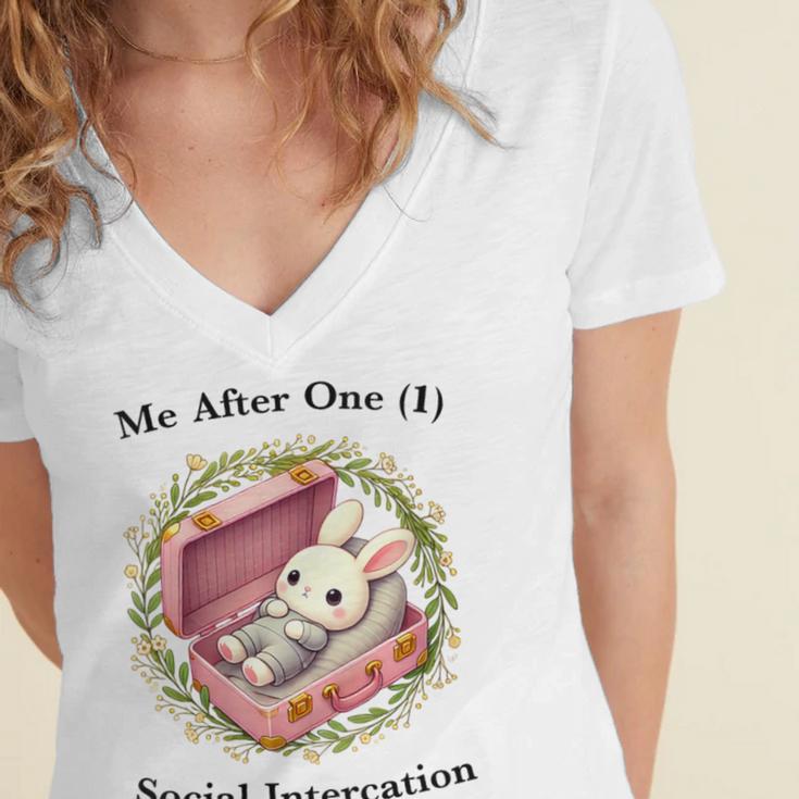 Me After One Social Interaction Introvert Saying Women's Jersey Short Sleeve Deep V-Neck Tshirt