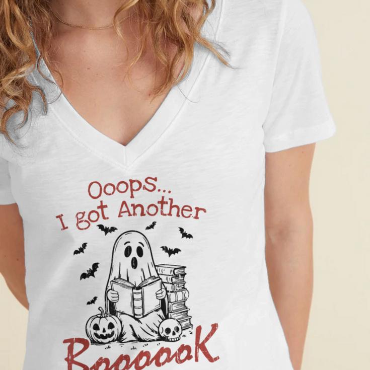 Oops I Got Another Book Boo Ghost Read Book Women's Jersey Short Sleeve Deep V-Neck Tshirt