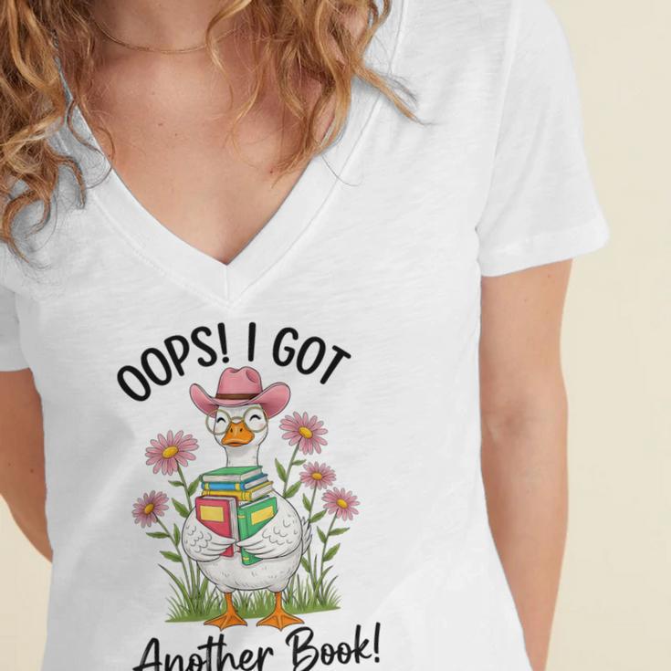 Oops I Got Another Book Cute Goose Librarian Reading Teacher Women's Jersey Short Sleeve Deep V-Neck Tshirt