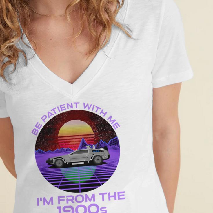 Be Patient With Me I'm From The 1900s Synthwave Premium Women's Jersey Short Sleeve Deep V-Neck Tshirt