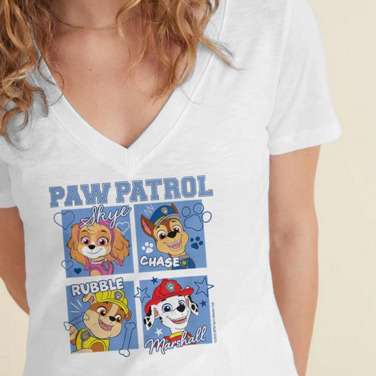 Paw Patrol Year Book Women's Jersey Short Sleeve Deep V-Neck Tshirt