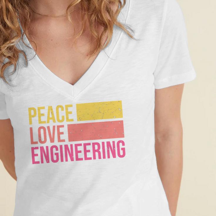 Peace Love Engineering Engineer School Graduation Retro Women's Jersey Short Sleeve Deep V-Neck Tshirt