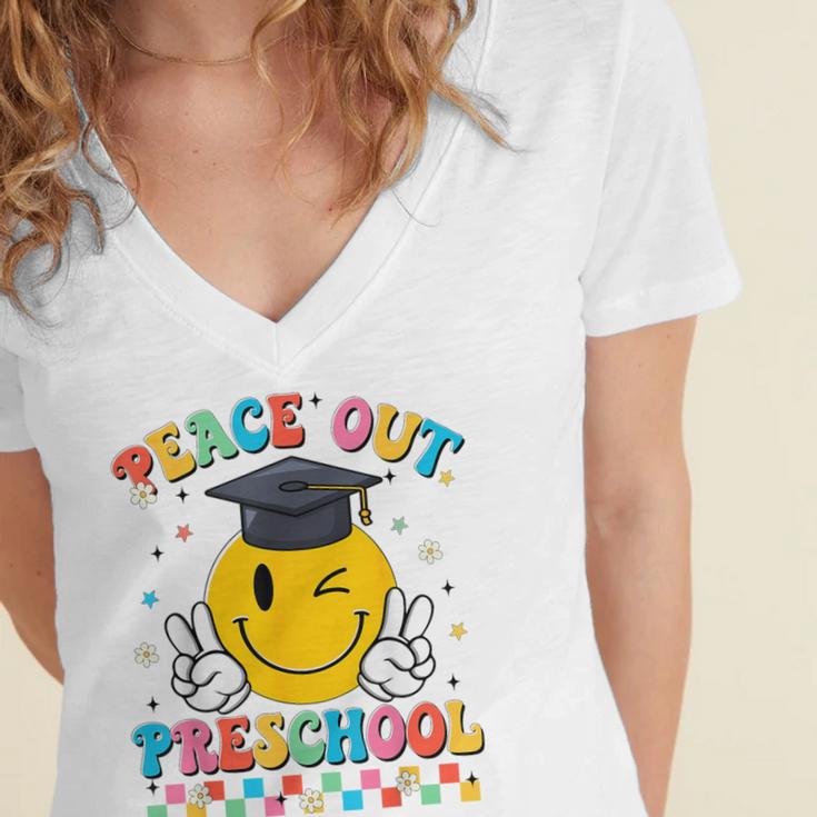 Peace Out Preschool Graduation Last Day Teachers Boys Girls Women's Jersey Short Sleeve Deep V-Neck Tshirt