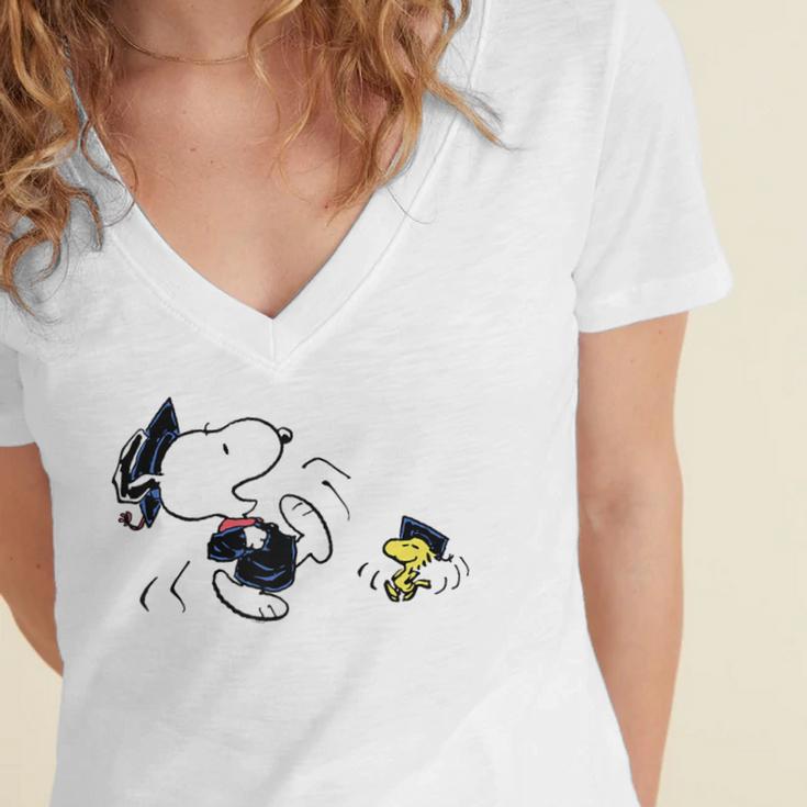 Peanuts Graduation Squad Snoopy Woodstock Raglan Baseball Tee Women's Jersey Short Sleeve Deep V-Neck Tshirt