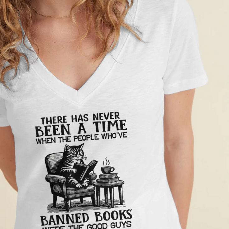 The People Who'Ve Banned Books Were The Good Guys Women's Jersey Short Sleeve Deep V-Neck Tshirt