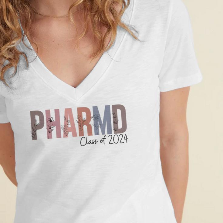 Pharmacist Graduation PharmD Class Of 2024 Pharmacy Grad Women's Jersey Short Sleeve Deep V-Neck Tshirt