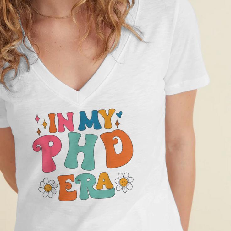 In My Phd Era Groovy Phd Graduation Future Doctor Women's Jersey Short Sleeve Deep V-Neck Tshirt
