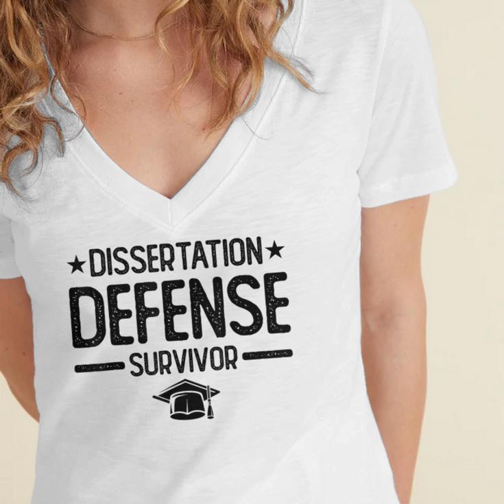 PhD Graduation Dissertation Defense Survivor PhD Women's Jersey Short Sleeve Deep V-Neck Tshirt