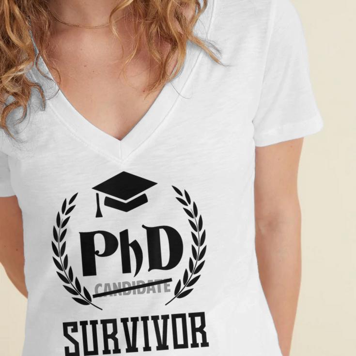 PHD Survivor T-Shirt Graduation Student Teacher For Men Women Kids Women's Jersey Short Sleeve Deep V-Neck Tshirt