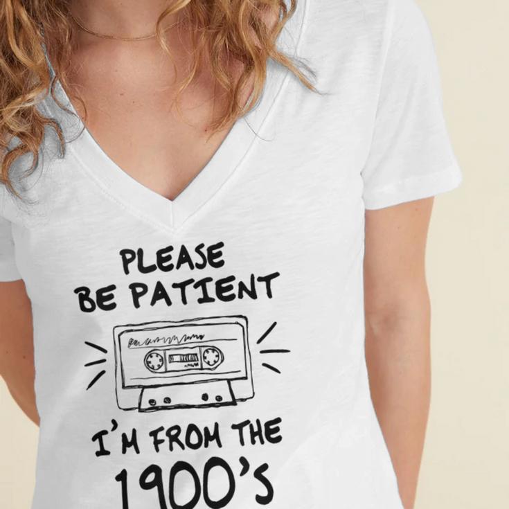 Please Be-Patient I'm From The 1900s Retro Cassette Tape Women's Jersey Short Sleeve Deep V-Neck Tshirt