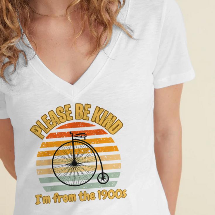 Please Be Kind I'm From The 1900s Penny Farthing Women's Jersey Short Sleeve Deep V-Neck Tshirt