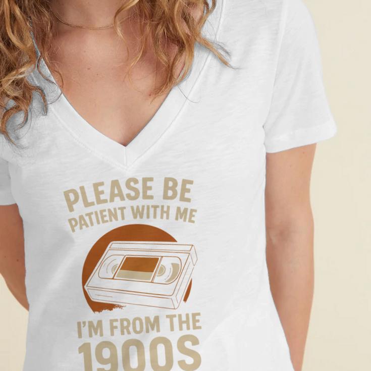 Please Be Patient I'm From The 1900s – Vintage Tape Premium Women's Jersey Short Sleeve Deep V-Neck Tshirt