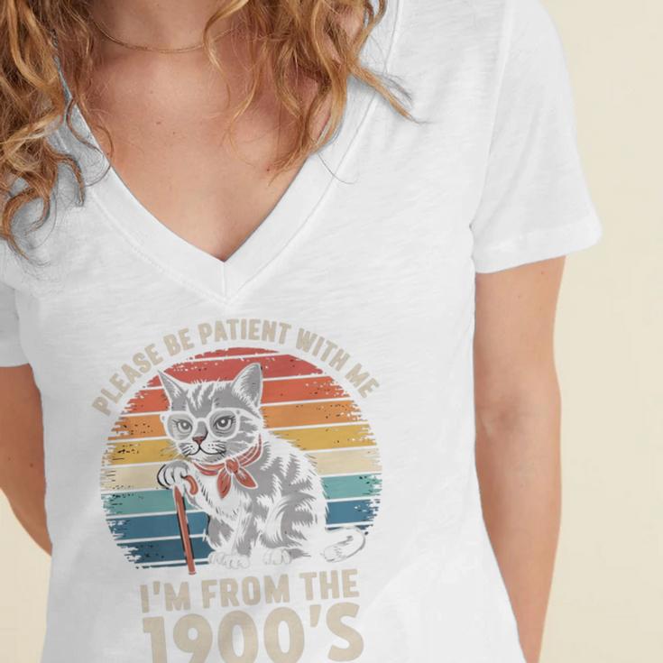 Please Be Patient With Me I'm From The 1900s Cat Premium Women's Jersey Short Sleeve Deep V-Neck Tshirt