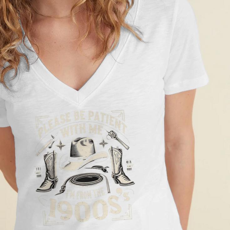 Please Be Patient With Me I'm From The 1900s Cowboy Quote Premium Women's Jersey Short Sleeve Deep V-Neck Tshirt