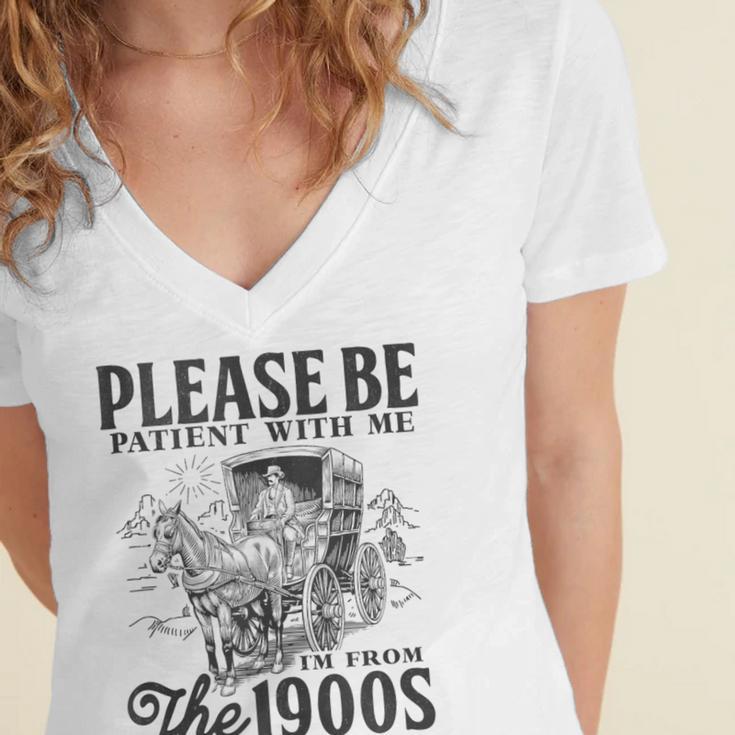 Please Be Patient I'm From The 1900s Horse Drawn Wagon Gifts Women's Jersey Short Sleeve Deep V-Neck Tshirt Please Be Patient I'm From The 1900s Horse Drawn Wagon Gifts Women's Jersey Short Sleeve Deep V-Neck Tshirt