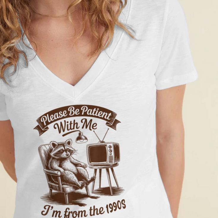 Please Be Patient With Me I'm From The 1900s Raccoon Vintage Women's Jersey Short Sleeve Deep V-Neck Tshirt