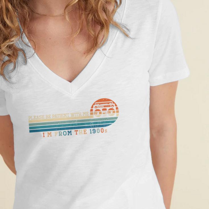 Please Be Patient With Me I'm From The 1900s Retro 90s Premium Women's Jersey Short Sleeve Deep V-Neck Tshirt