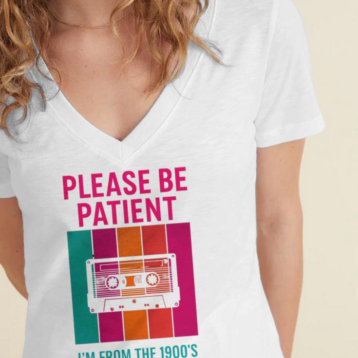 Please Be Patient I'm From The 1900s Retro Cassette Tape Premium Tri-Blend Women's Jersey Short Sleeve Deep V-Neck Tshirt