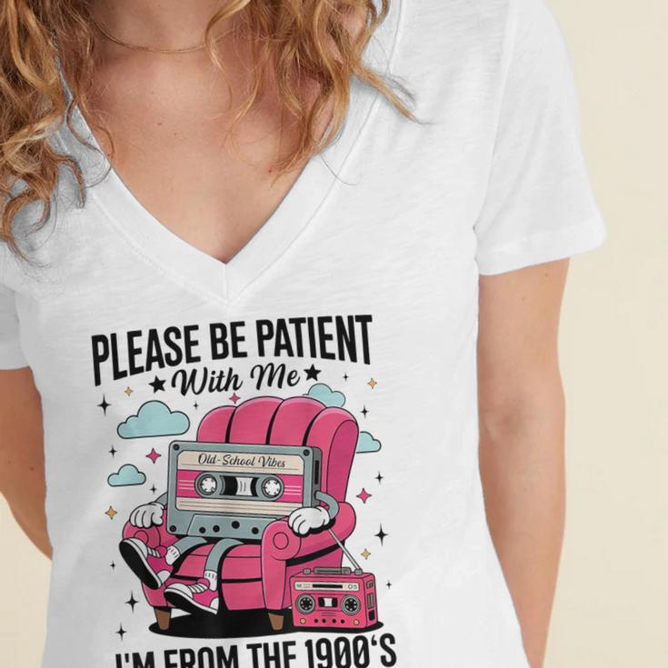 Please Be Patient I'm From The 1900s Retro Cassette Women's Jersey Short Sleeve Deep V-Neck Tshirt