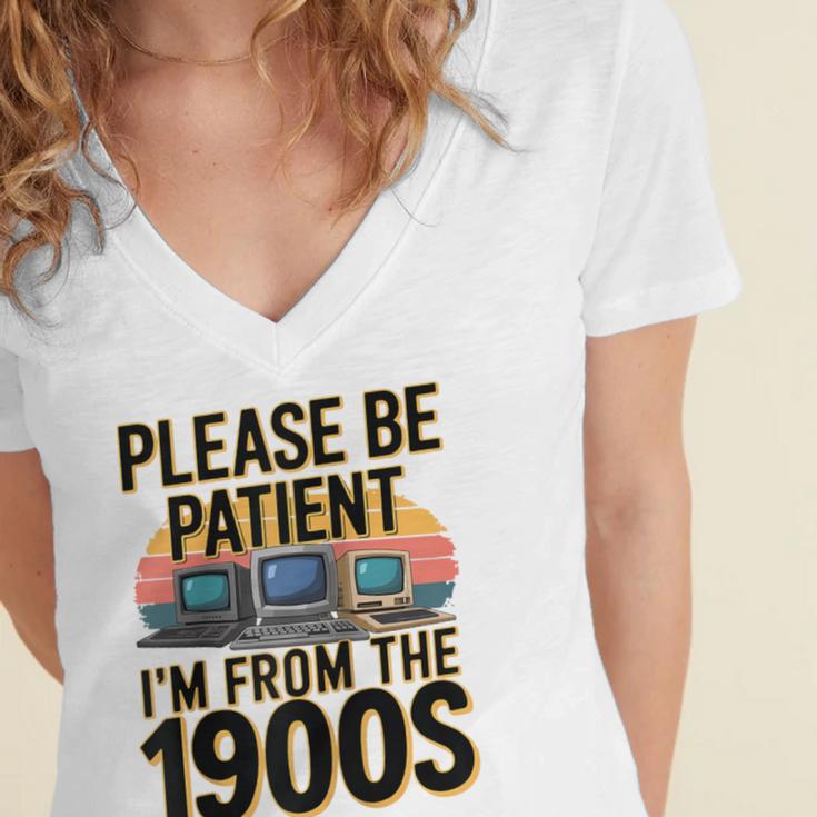Please Be Patient I'm From The 1900s Retro Computer Raglan Baseball Tee Women's Jersey Short Sleeve Deep V-Neck Tshirt